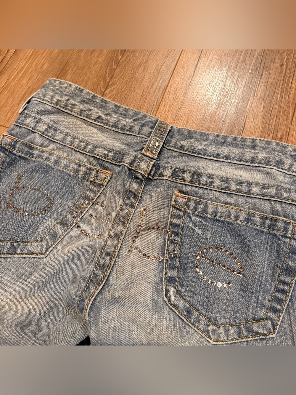 Vintage Y2K Bebe Rhinestone Denim Jeans Blue Silver Low Rise Bootcut Boot cut - Picture 4 of 12